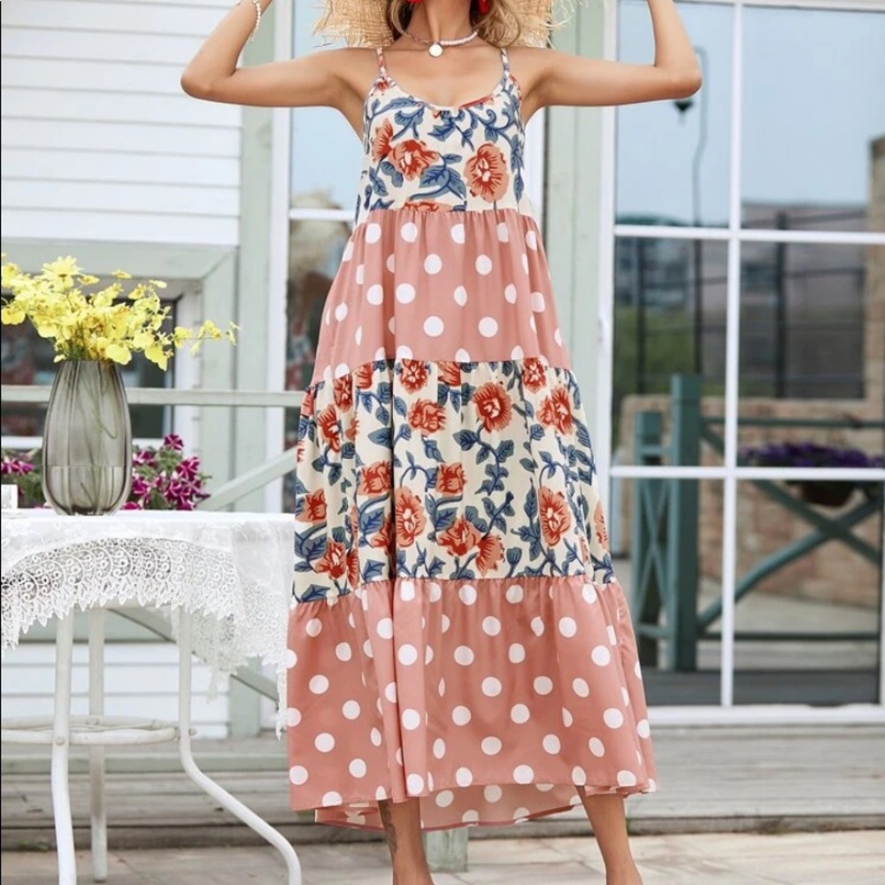Boho dot and floral cami maxi dress - Picture 3 of 7
